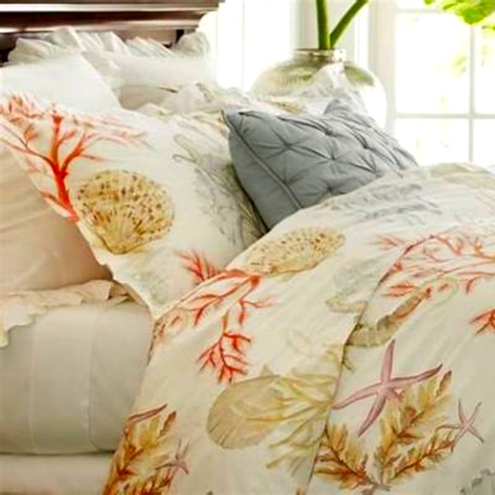 Pottery Barn Full/Queen Atlantic Duvet Cover Coral and Sea Life